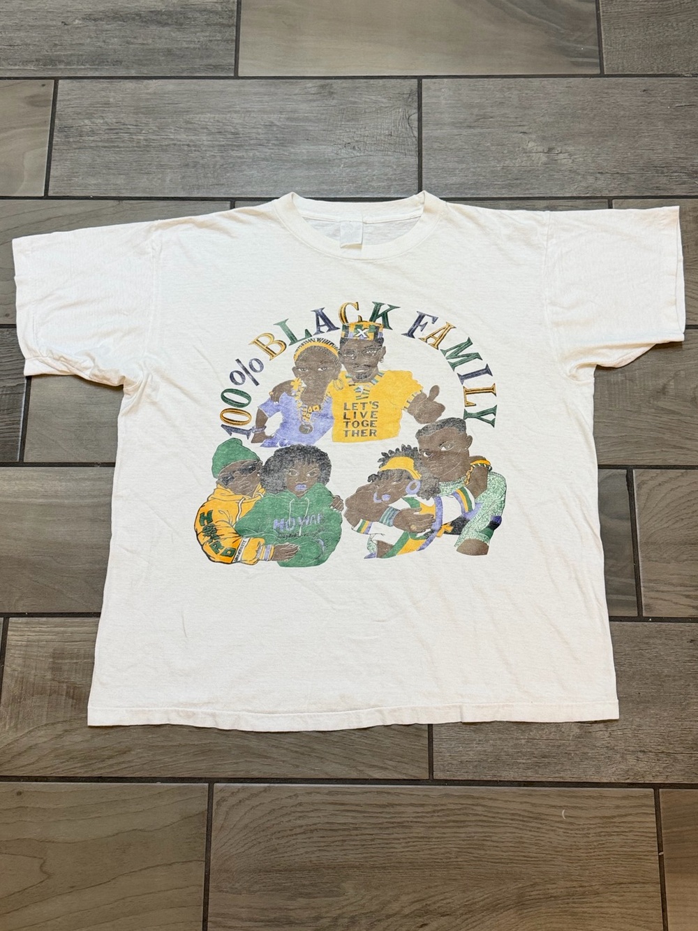 Vintage 100% Black Family Graphic T-Shirt Single Stitch Style White Tee